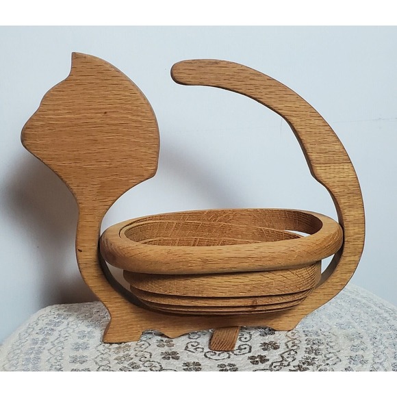 OAK Collapsible Cat Wood Basket - Wooden Ways - HANDCRAFTED In USA - Picture 2 of 6